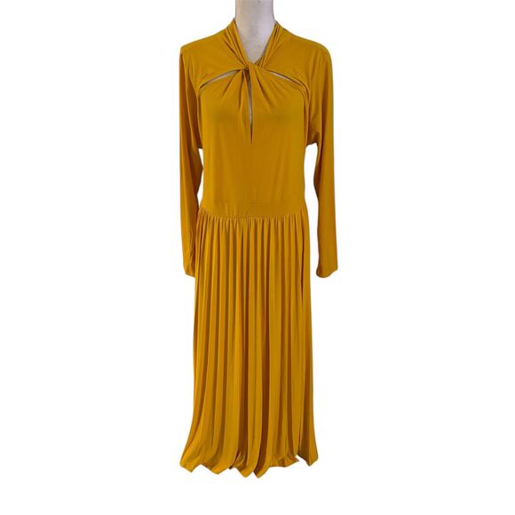 NEW Eloquii Plus Size 16 Mustard Yellow Maxi Dress Cutouts Open Back Long Sleeve - Picture 1 of 5